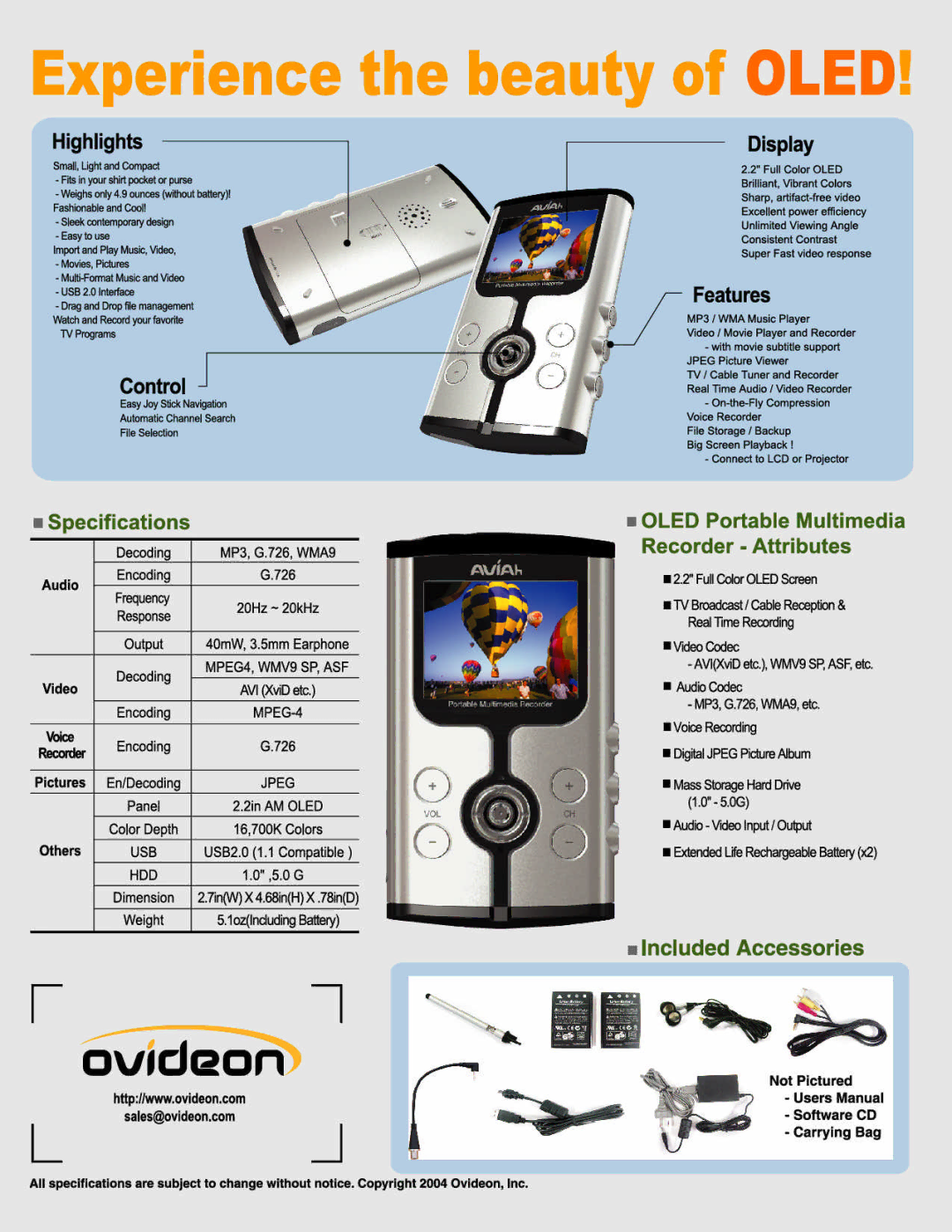 Ovideon Portable Multimedia Recorder and Player manual 