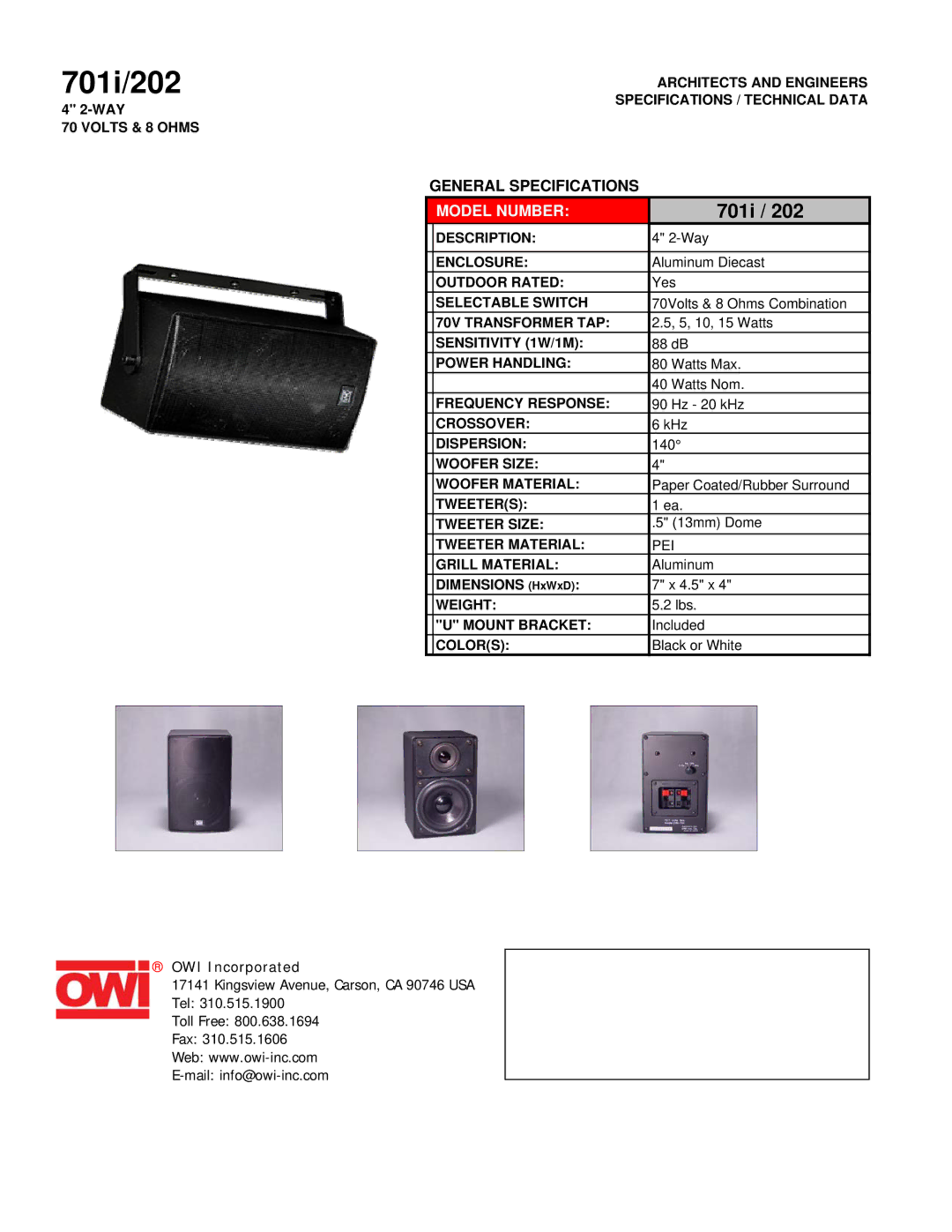 OWI specifications 701i/202 