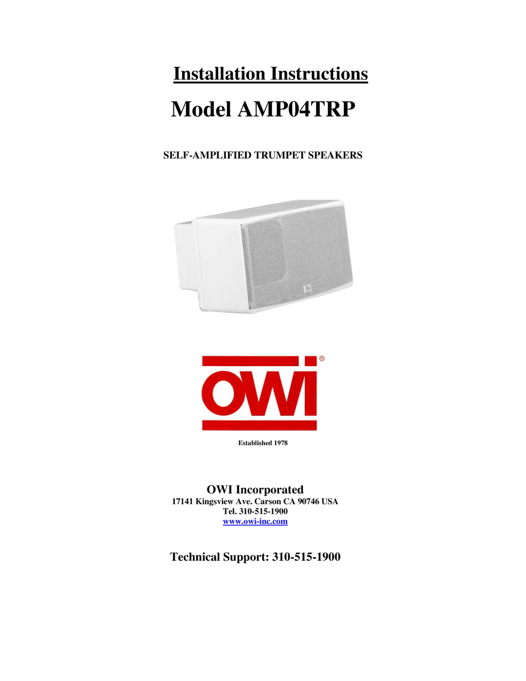 OWI AMP-04TRP installation instructions Model AMP04TRP 