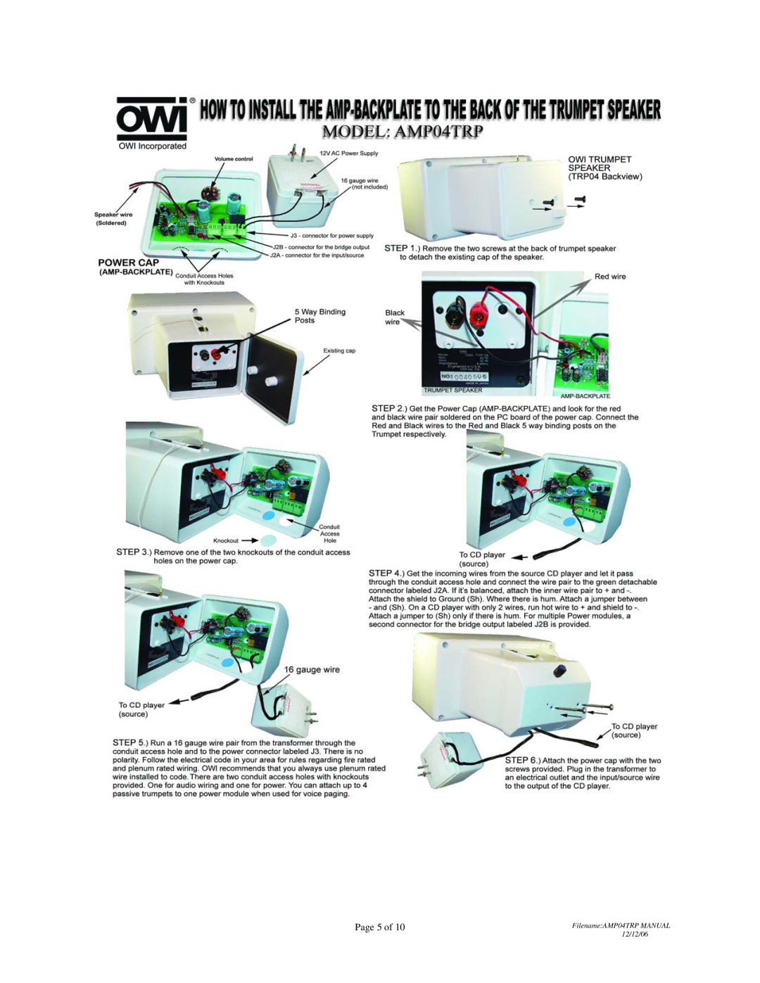 OWI AMP-04TRP installation instructions FilenameAMP04TRP Manual 