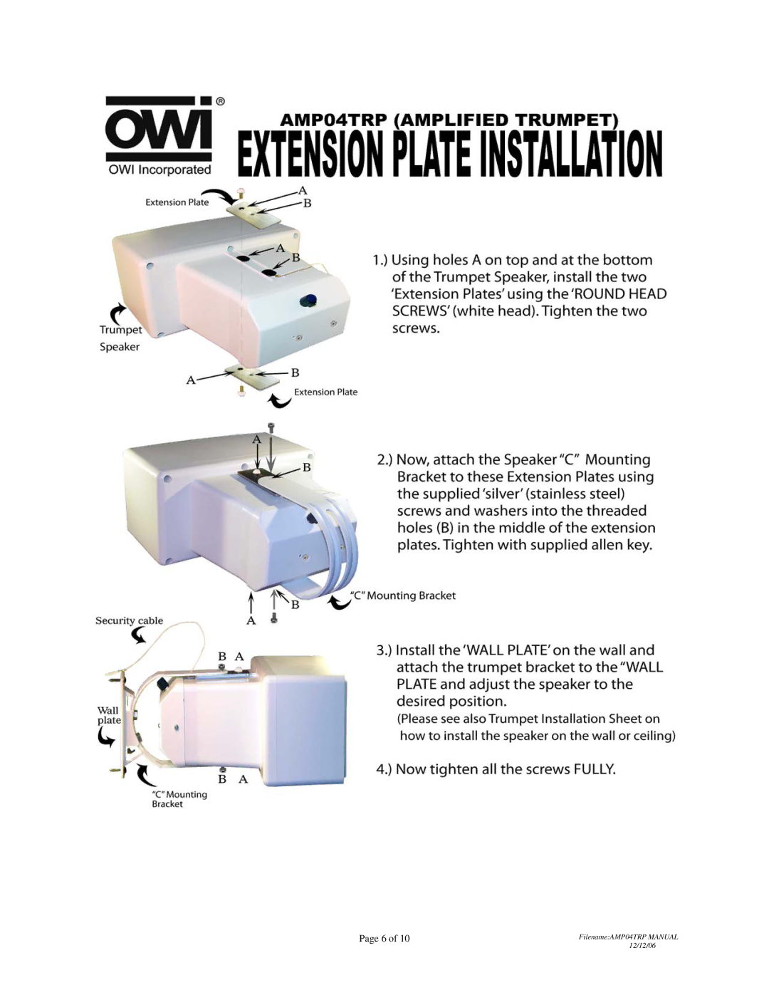 OWI AMP-04TRP installation instructions FilenameAMP04TRP Manual 