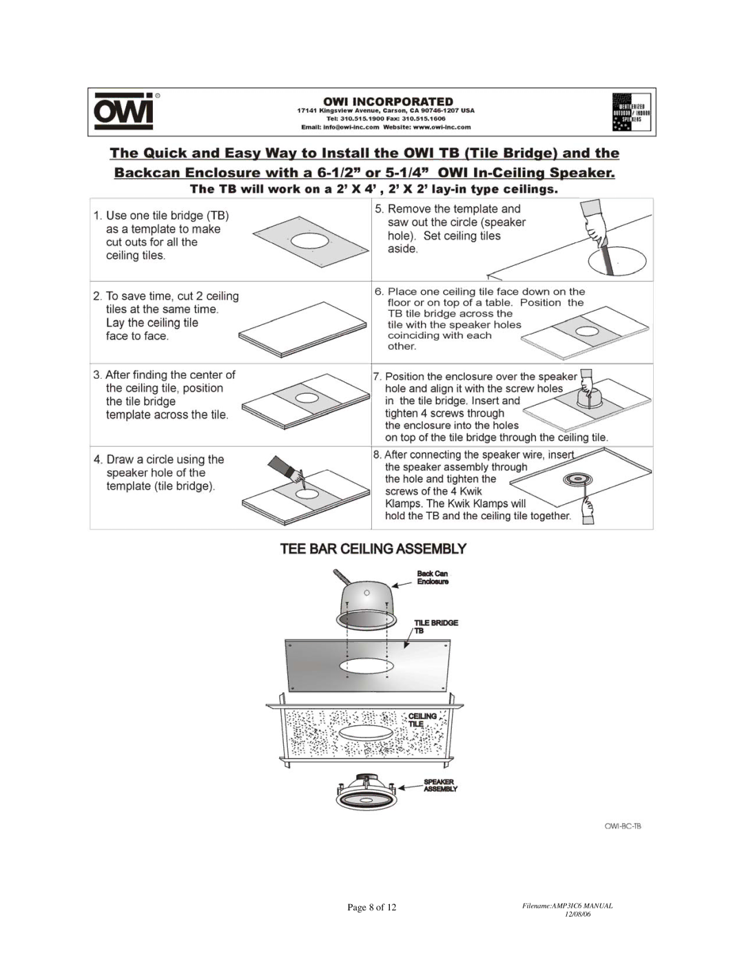 OWI AMP-3IC6 installation instructions FilenameAMP3IC6 Manual 