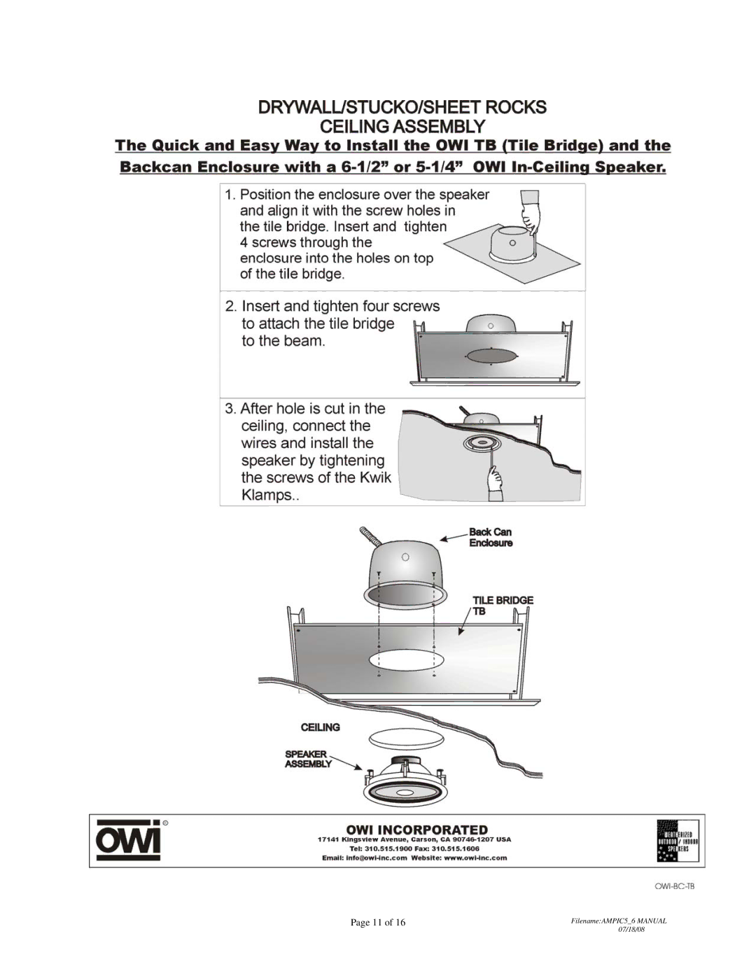 OWI AMP-IC6, AMP-IC5 installation instructions FilenameAMPIC56 Manual 