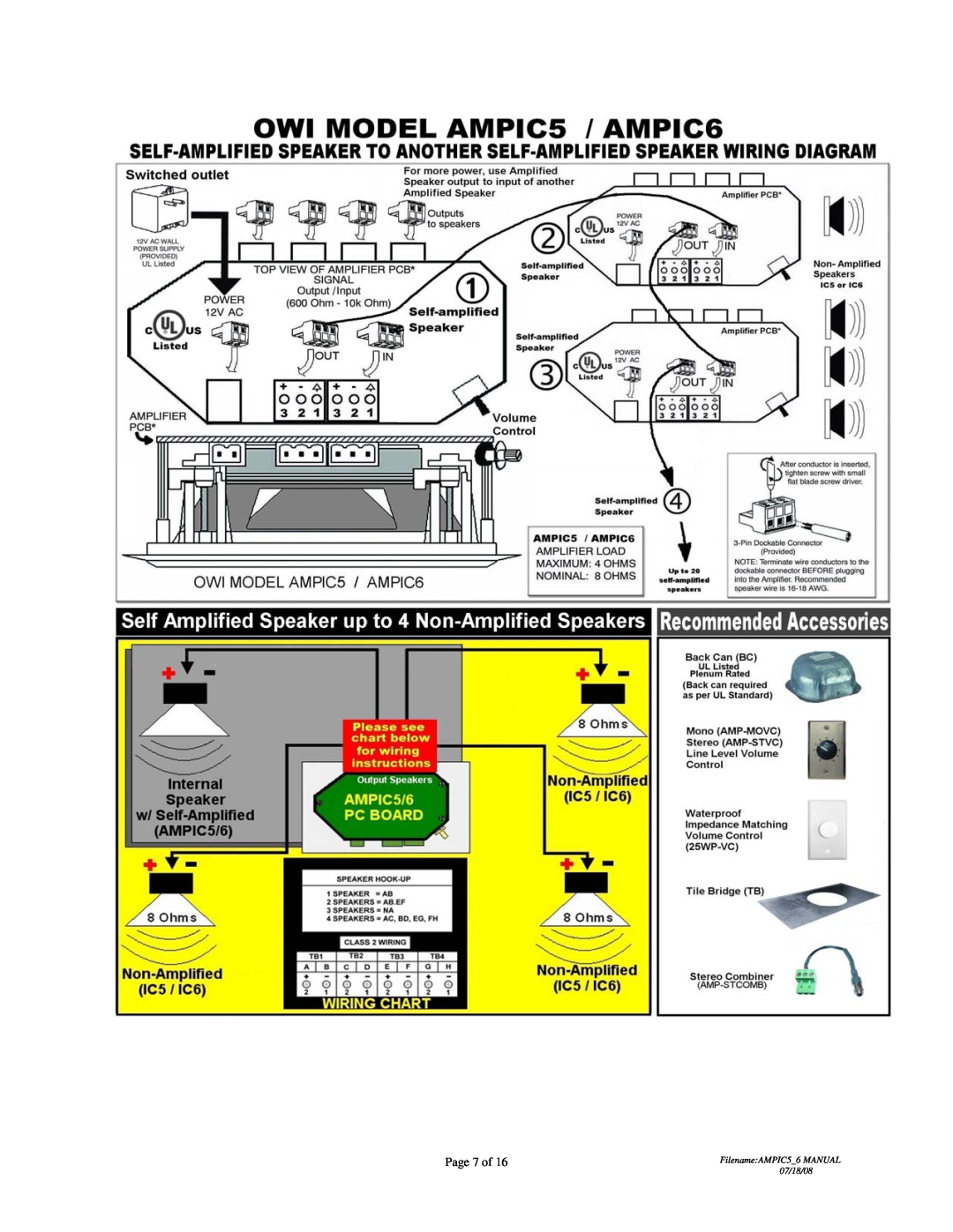 OWI AMP-IC6, AMP-IC5 installation instructions Page 7 of, Filename AMPIC5 6 MANUAL, 07/18/08 