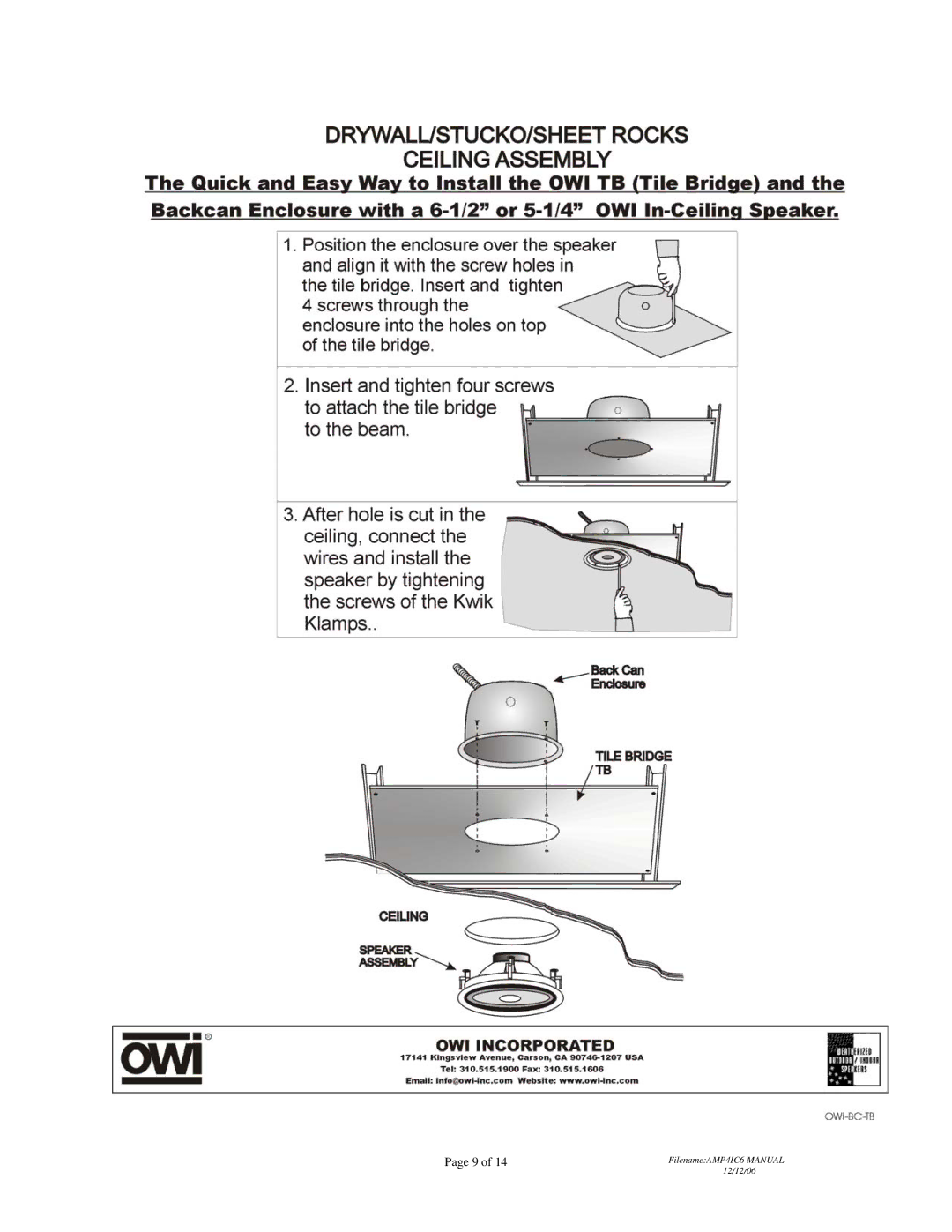 OWI installation instructions FilenameAMP4IC6 Manual 