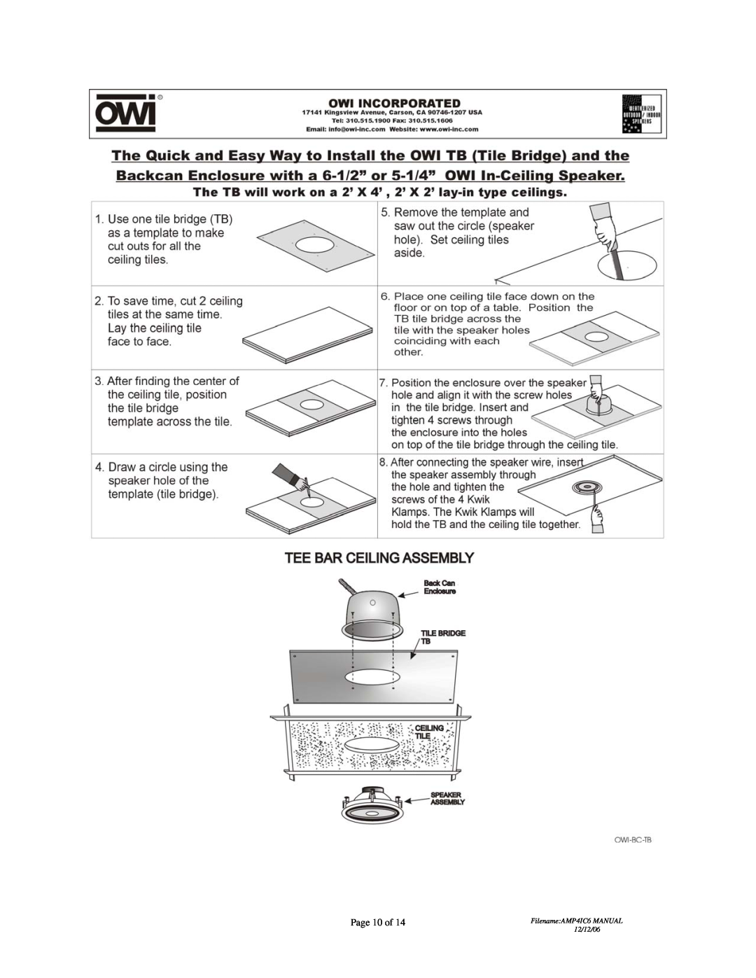 OWI installation instructions Page 10 of, Filename AMP4IC6 MANUAL, 12/12/06 