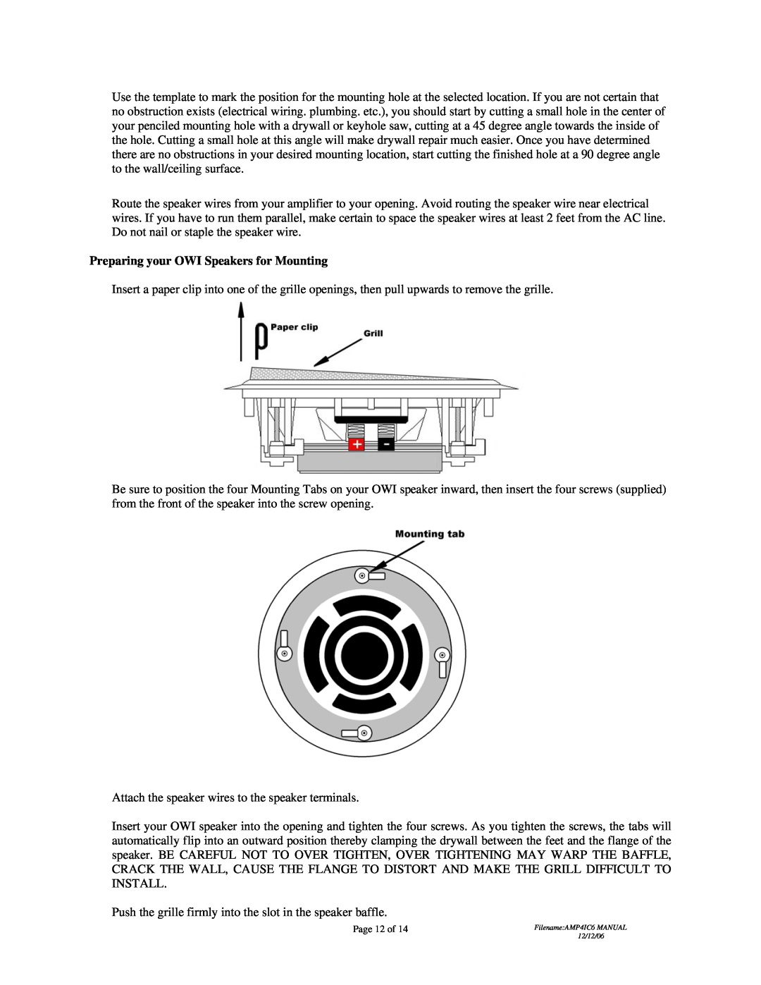 OWI AMP4IC6 installation instructions Preparing your OWI Speakers for Mounting 