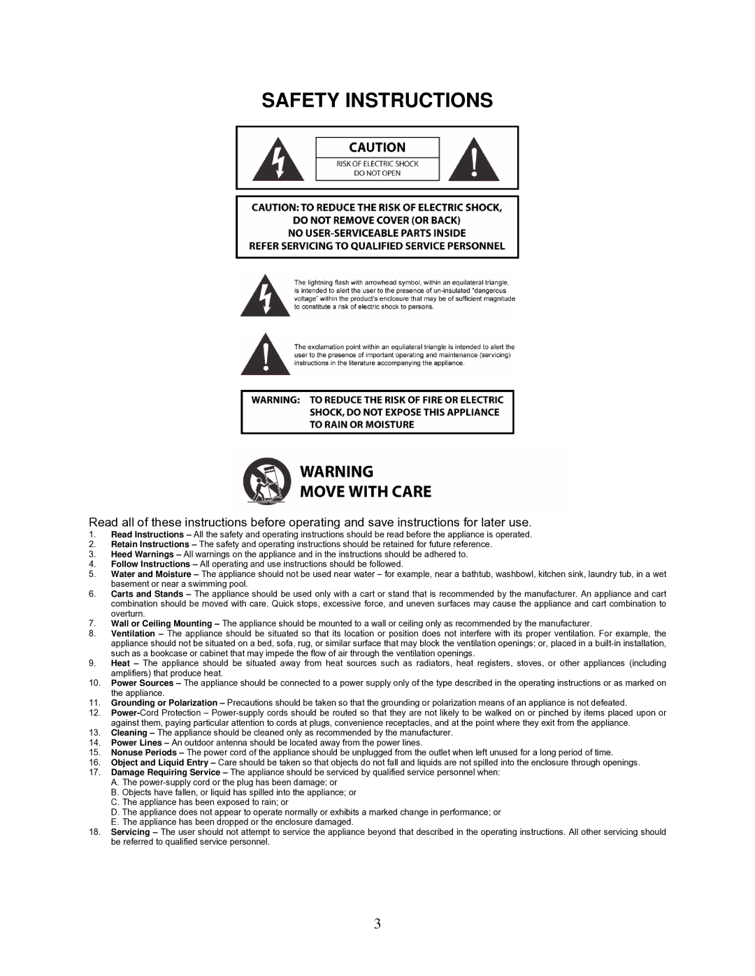 OWI CRS-101 installation instructions Safety Instructions 