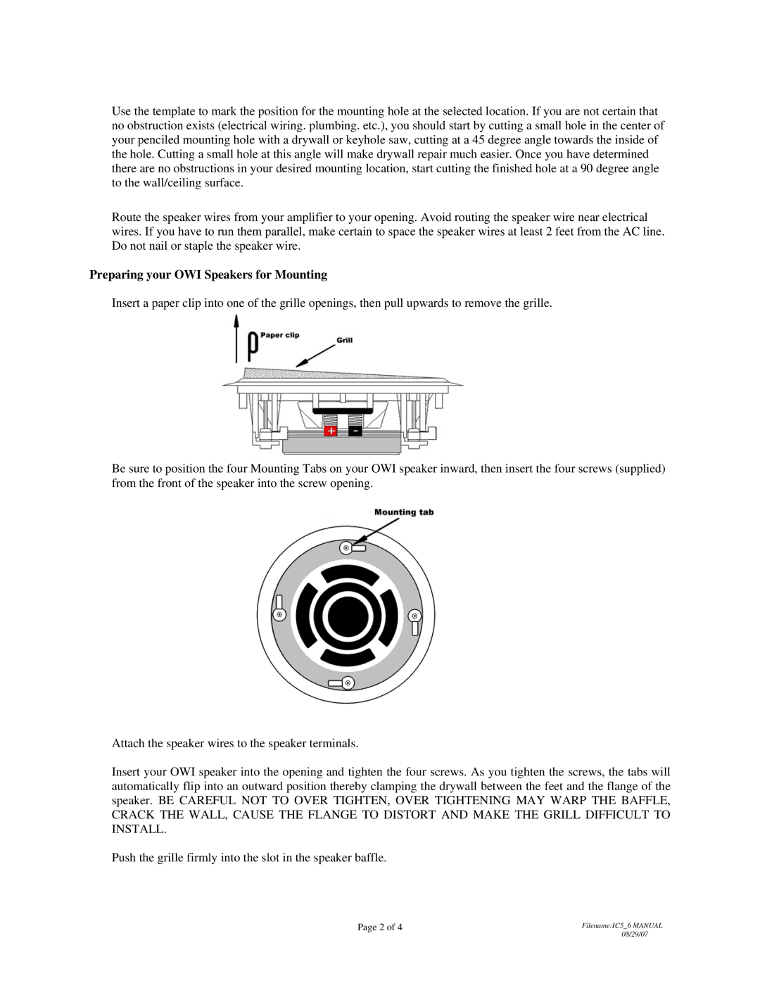 OWI IC5, IC6 owner manual Preparing your OWI Speakers for Mounting 