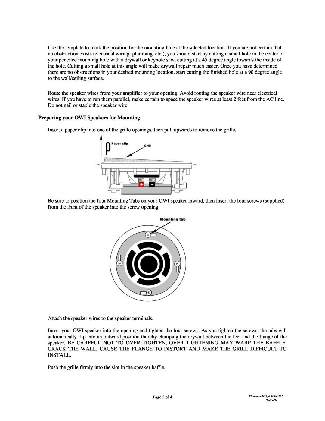 OWI IC5, IC6 owner manual Preparing your OWI Speakers for Mounting 