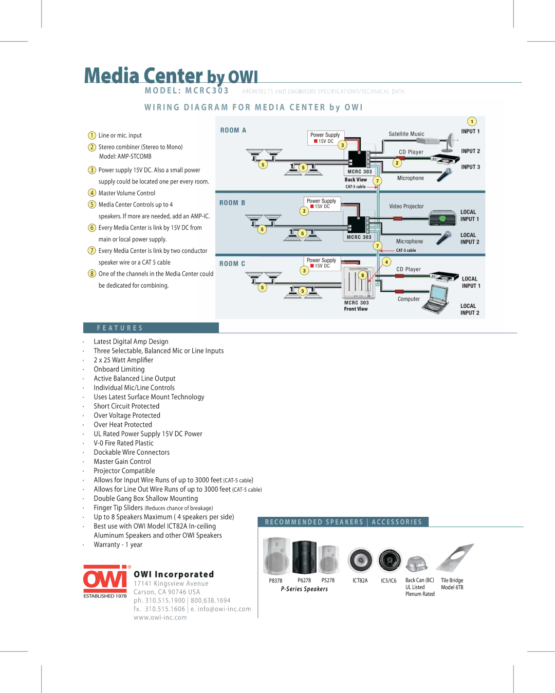 OWI ICT82A Media Center by OWI, R I N G D I a G R a M F O R M E D I a C E N T E R b y O W, OWI Incorporated, A T U R E S 