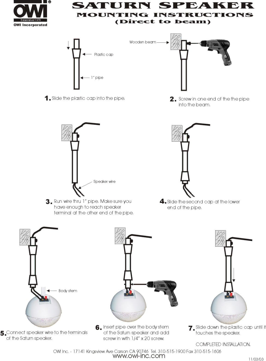 OWI Saturn Speaker manual 