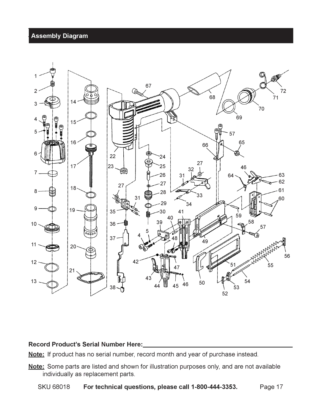 OxiBrands 68018 manual Assembly Diagram, Record Product’s Serial Number Here 