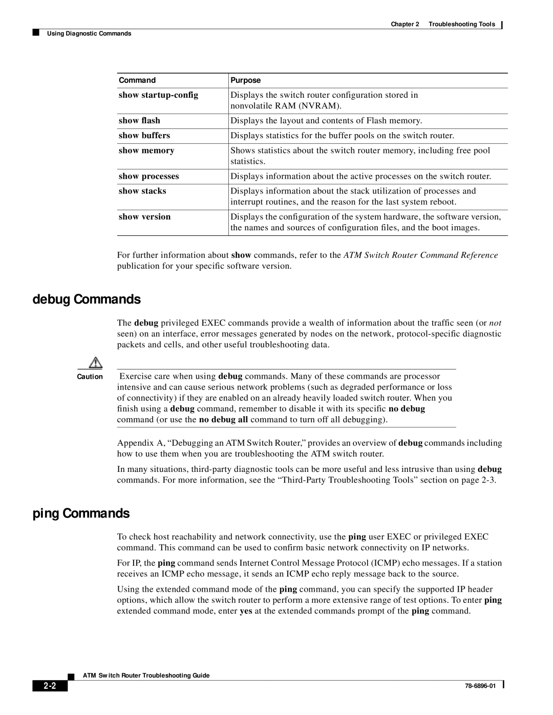 Oxygen 78-6896-01 manual Debug Commands, Ping Commands 