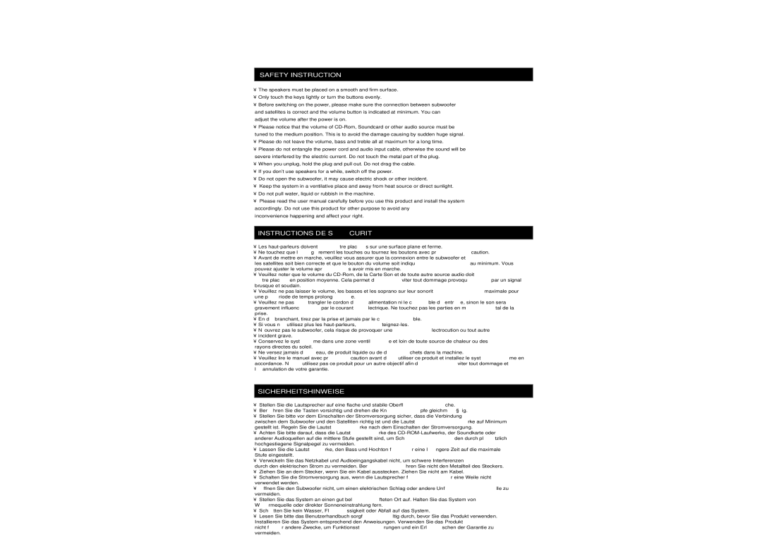 Ozaki Worldwide EM67706 manual Safety Instruction, Instructions DE Sécurité, Sicherheitshinweise 