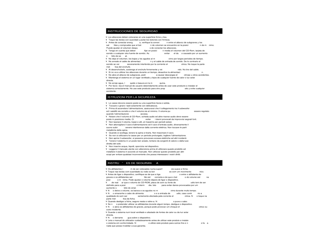 Ozaki Worldwide EM67706 manual Instrucciones DE Seguridad, Istruzioni PER LA Sicurezza, Instruções DE Segurança 