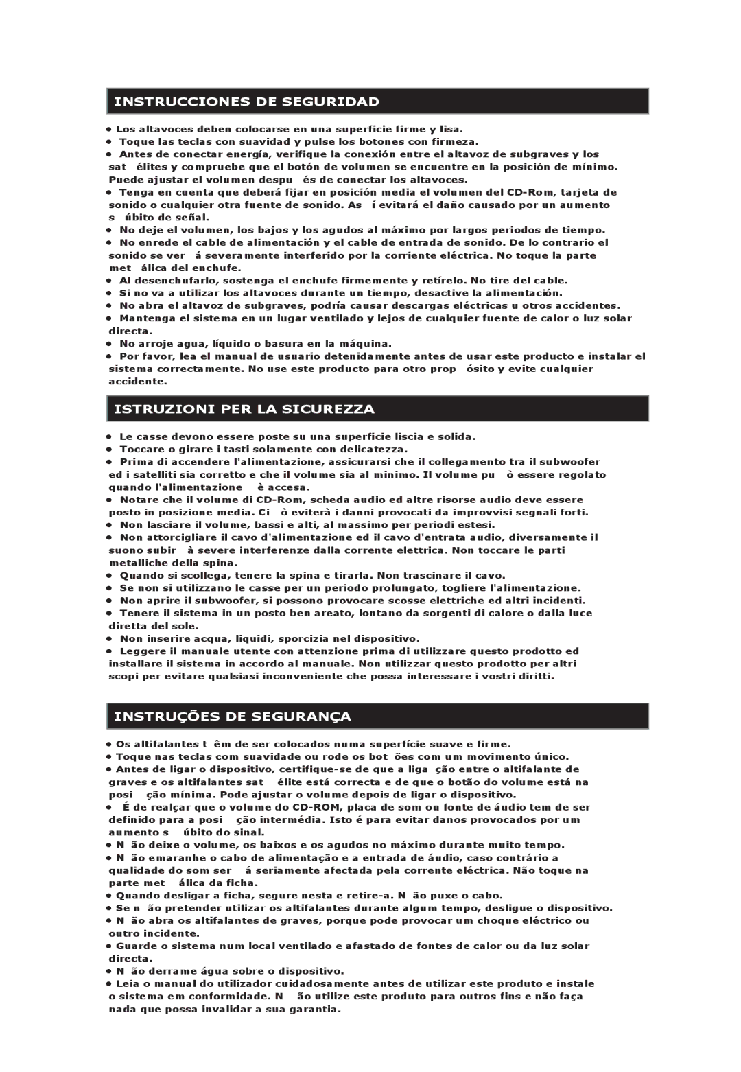 Ozaki Worldwide EM985 manual Instrucciones DE Seguridad, Istruzioni PER LA Sicurezza, Instruções DE Segurança 