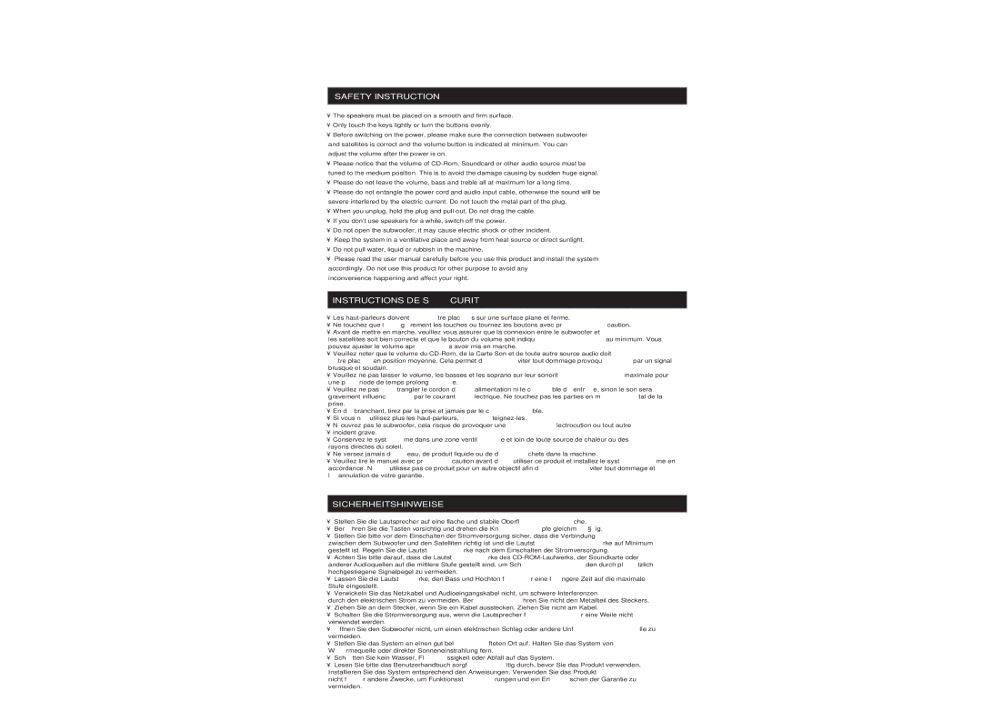 Ozaki Worldwide HM050 manual Safety Instruction, Instructions DE Sécurité, Sicherheitshinweise 