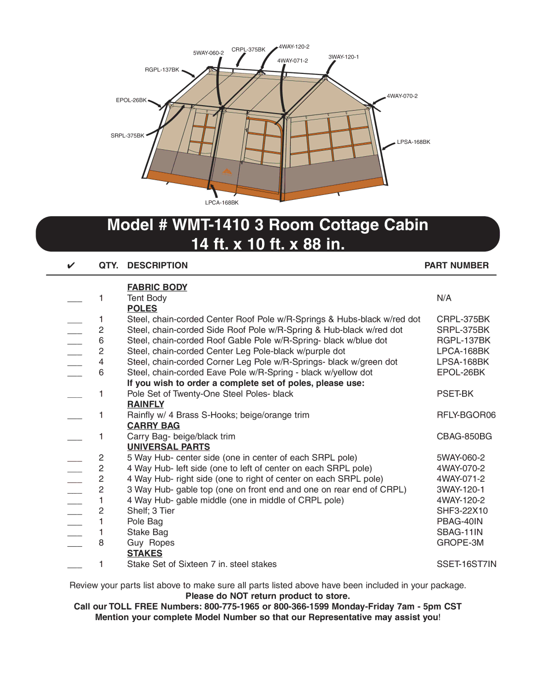 Ozark Trail manual Model # WMT-1410 3 Room Cottage Cabin 