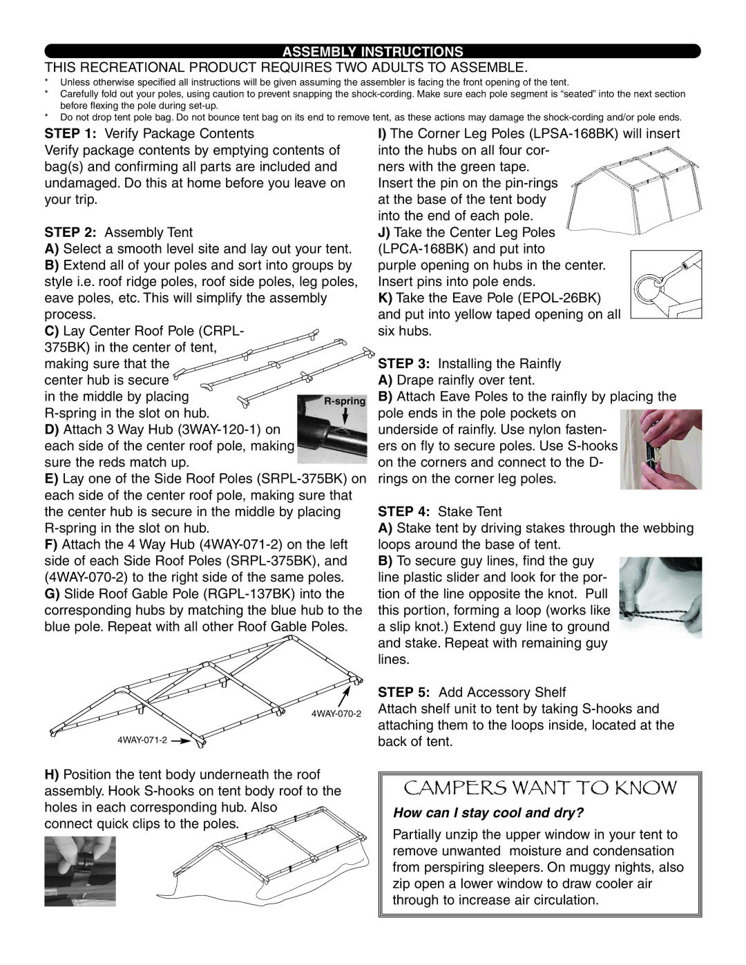 Ozark Trail WMT-1410 manual Assembly Instructions, This Recreational Product Requires TWO Adults to Assemble 