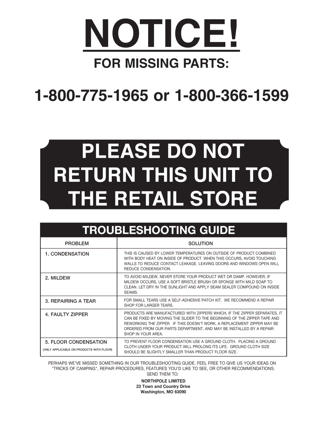 Ozark Trail WMT-9900 manual For Missing Parts 