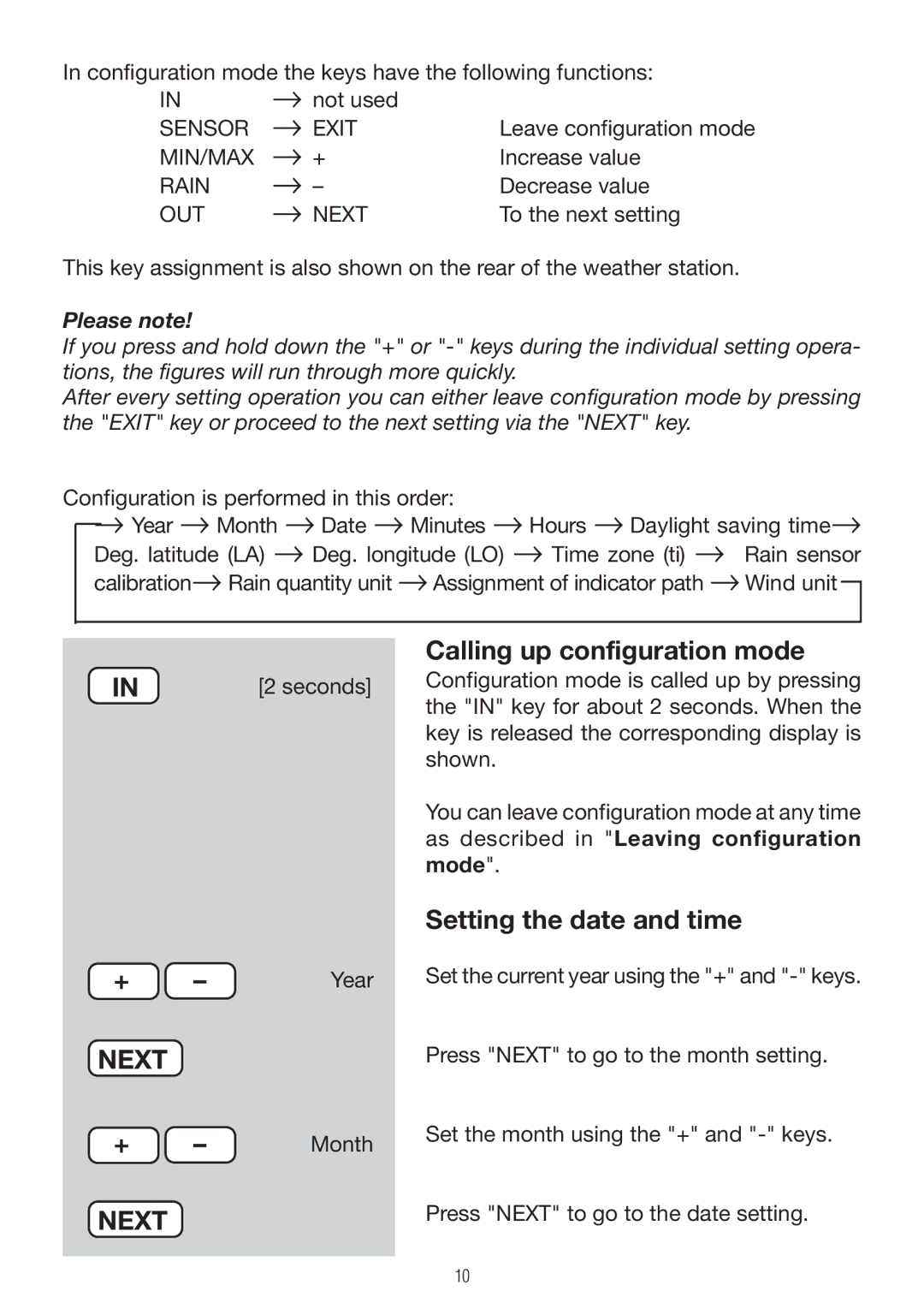 P3 International E 9300 operating instructions Calling up configuration mode, Setting the date and time 