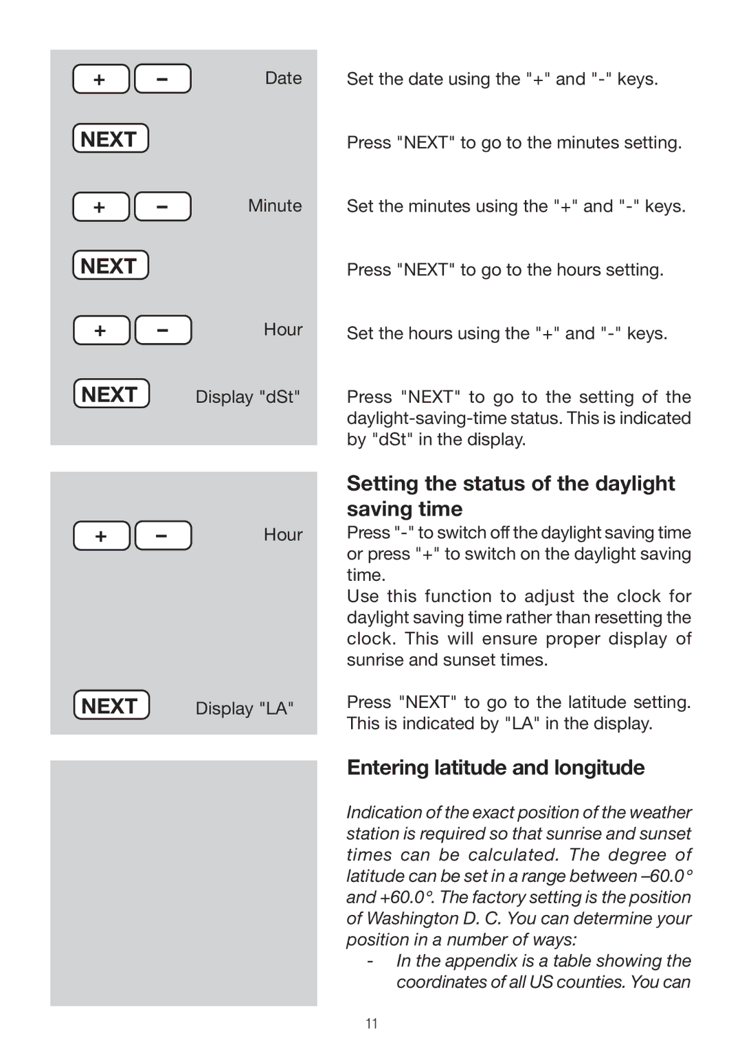 P3 International E 9300 Setting the status of the daylight saving time, Entering latitude and longitude 