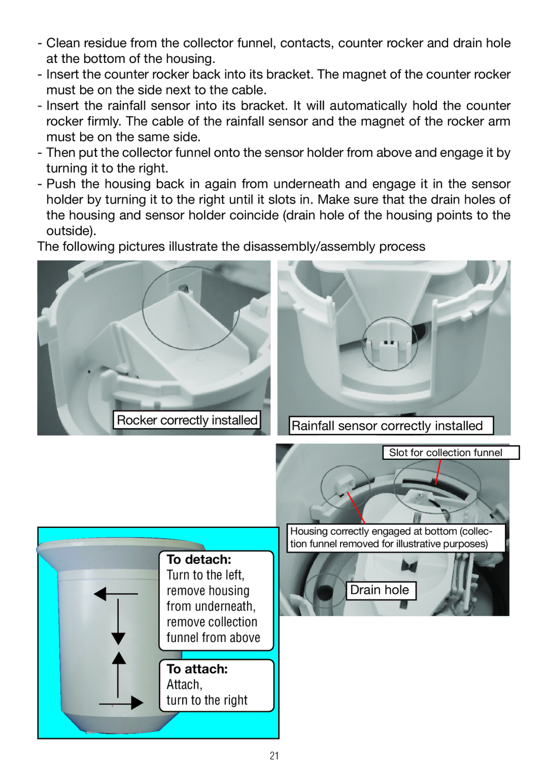 P3 International E 9300 operating instructions Attach Turn to the right Rainfall sensor correctly installed 