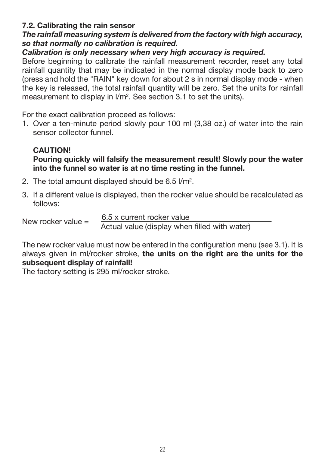 P3 International E 9300 operating instructions Calibrating the rain sensor 