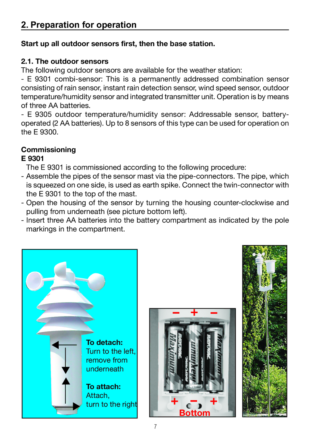 P3 International E 9300 operating instructions Preparation for operation, Commissioning 9301 