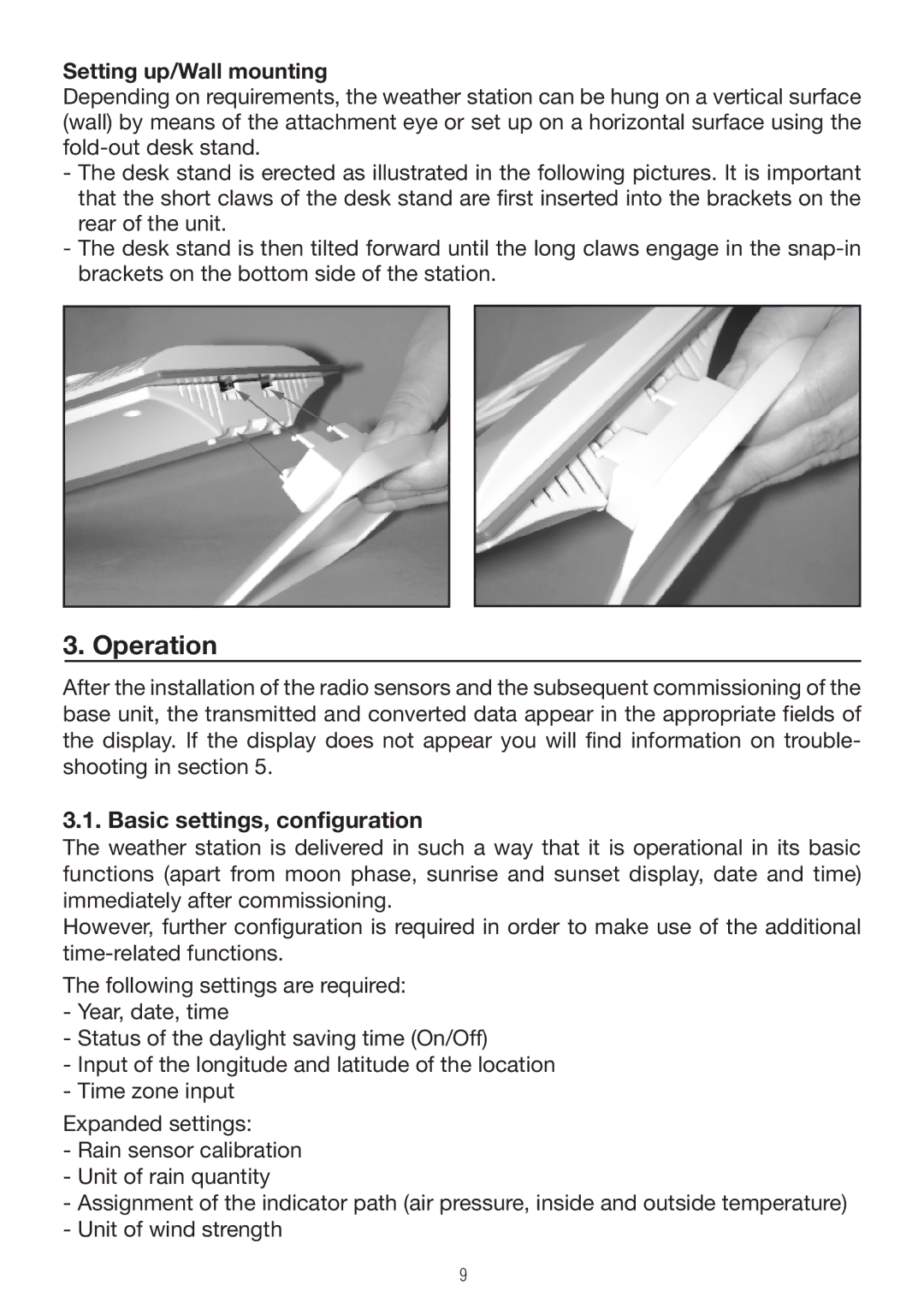 P3 International E 9300 operating instructions Operation, Setting up/Wall mounting 