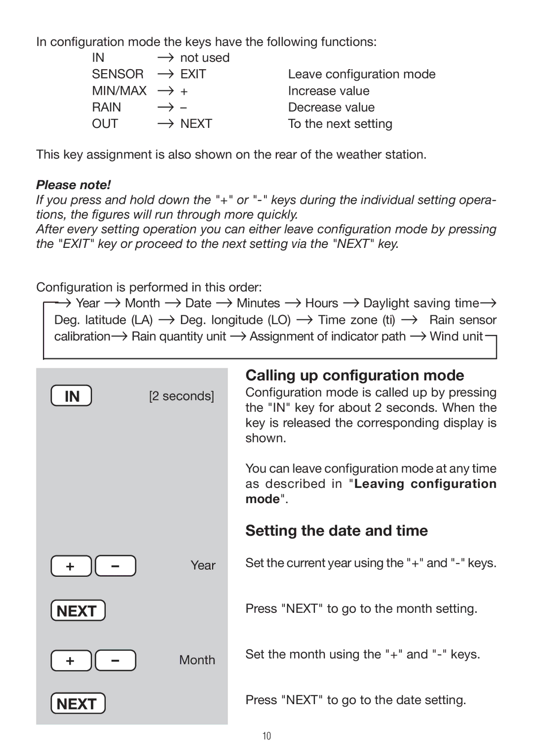 P3 International E 9300 operating instructions Calling up configuration mode, Setting the date and time 