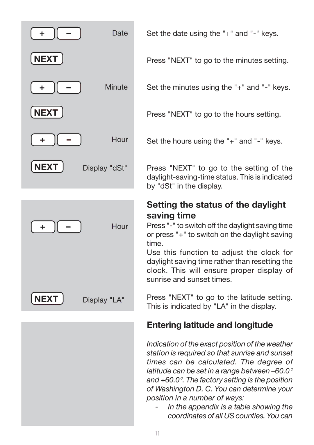 P3 International E 9300 Setting the status of the daylight saving time, Entering latitude and longitude 