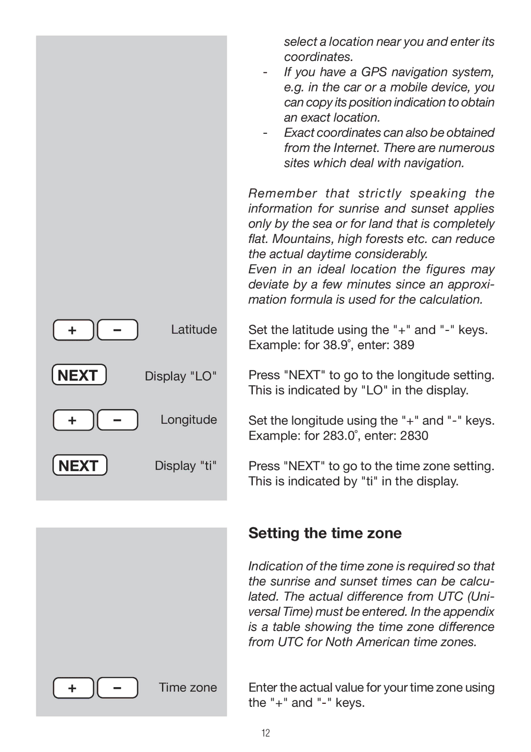 P3 International E 9300 operating instructions Setting the time zone 