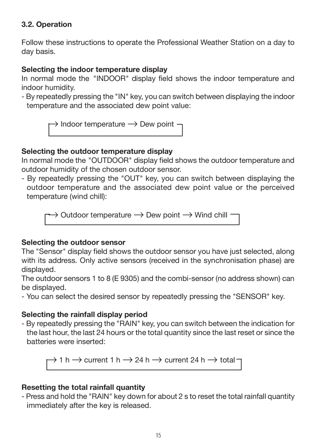 P3 International E 9300 Operation, Selecting the indoor temperature display, Selecting the outdoor temperature display 