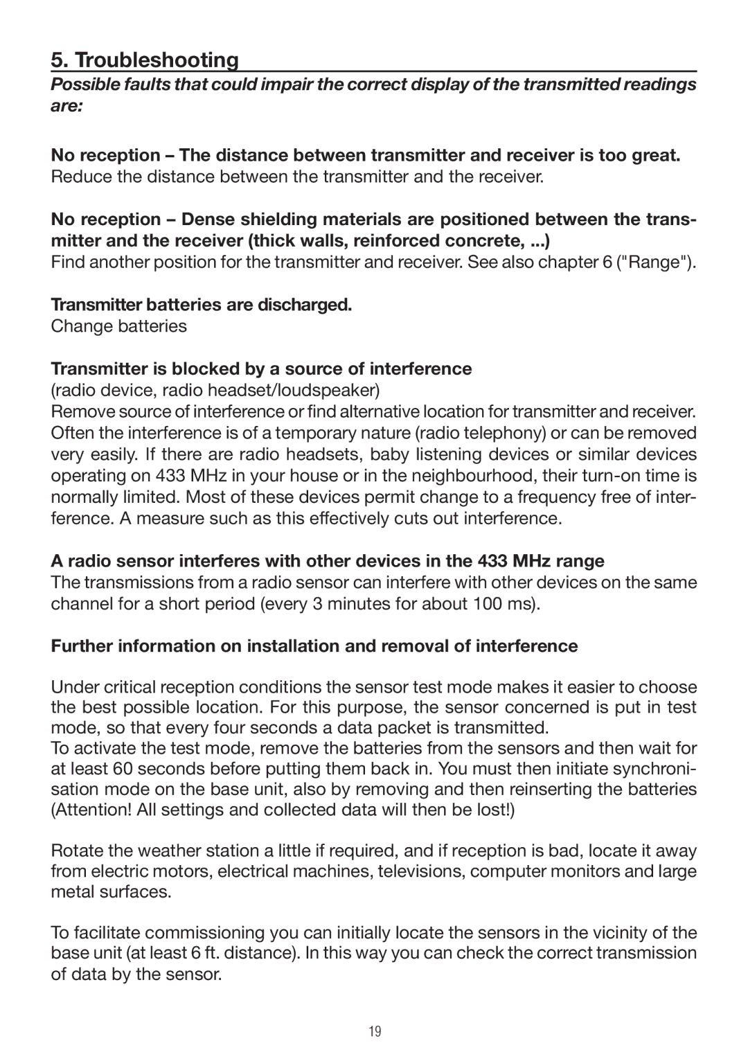 P3 International E 9300 operating instructions Troubleshooting, Transmitter batteries are discharged 