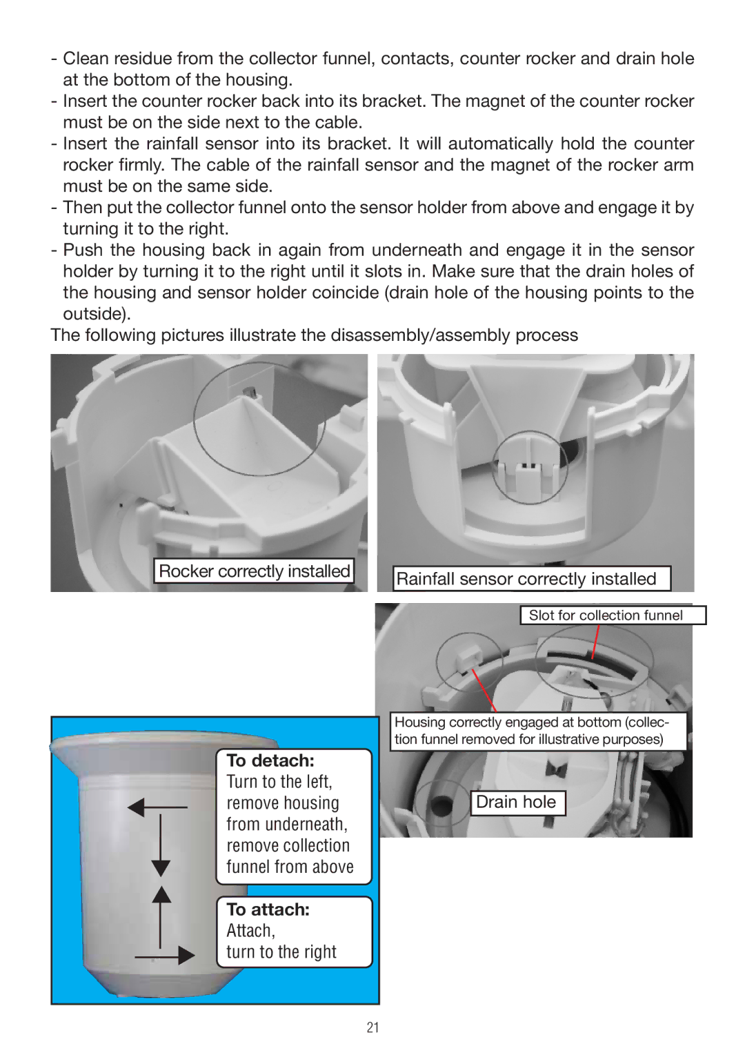 P3 International E 9300 operating instructions Attach Turn to the right Rainfall sensor correctly installed 