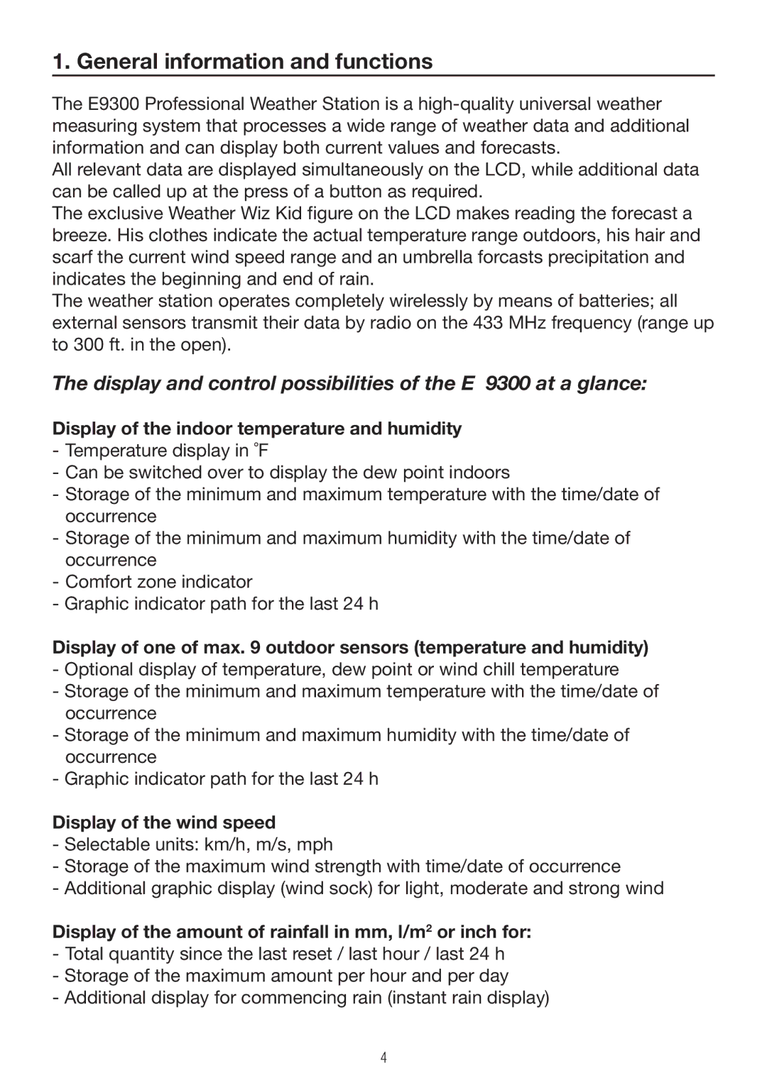 P3 International E 9300 General information and functions, Display of the indoor temperature and humidity 