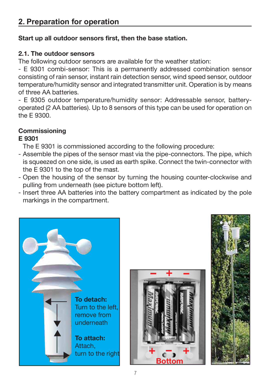 P3 International E 9300 operating instructions Preparation for operation, Commissioning 9301 