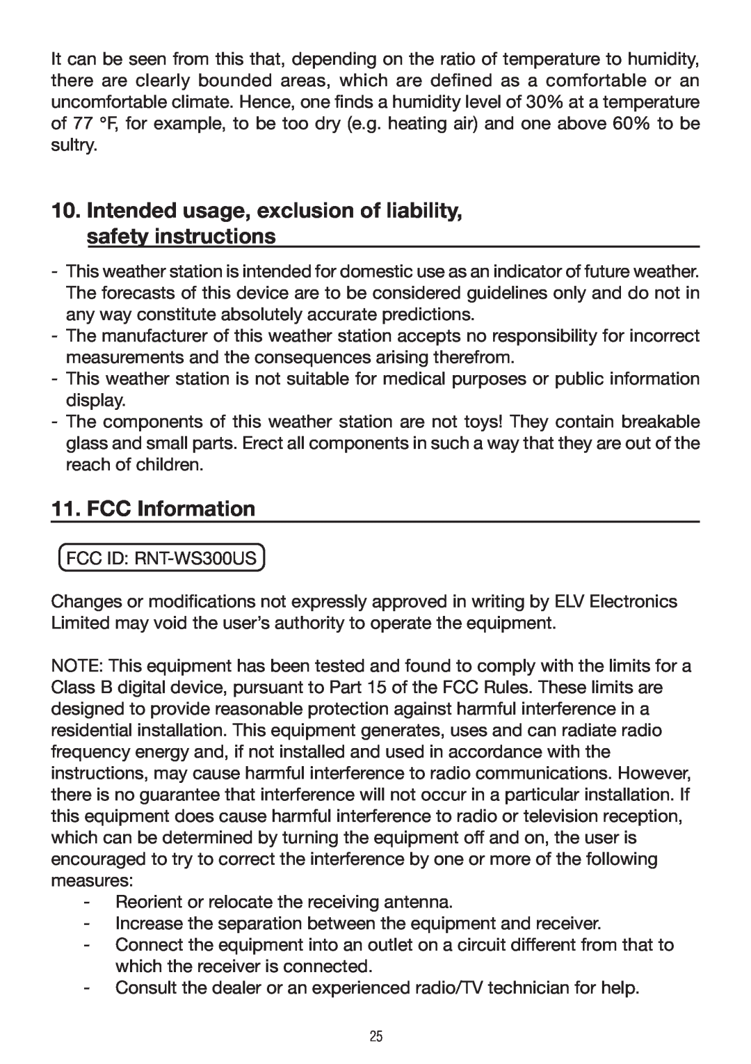 P3 International E 9300 operating instructions Intended usage, exclusion of liability, safety instructions, FCC Information 