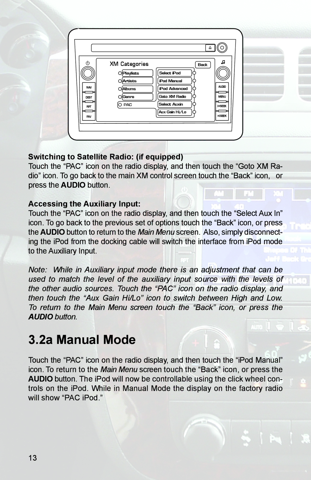 PAC GM3 instruction manual 2a Manual Mode, XM Categories 