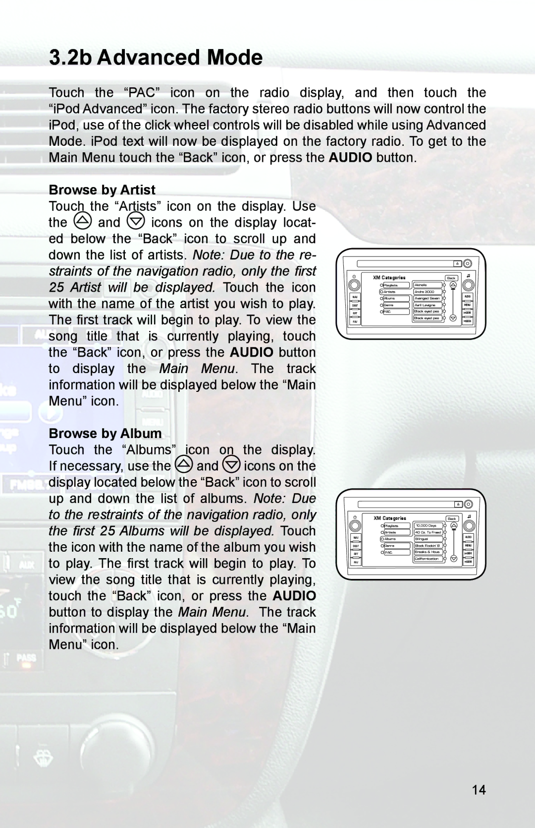 PAC GM3 instruction manual 2b Advanced Mode, XM Categories 