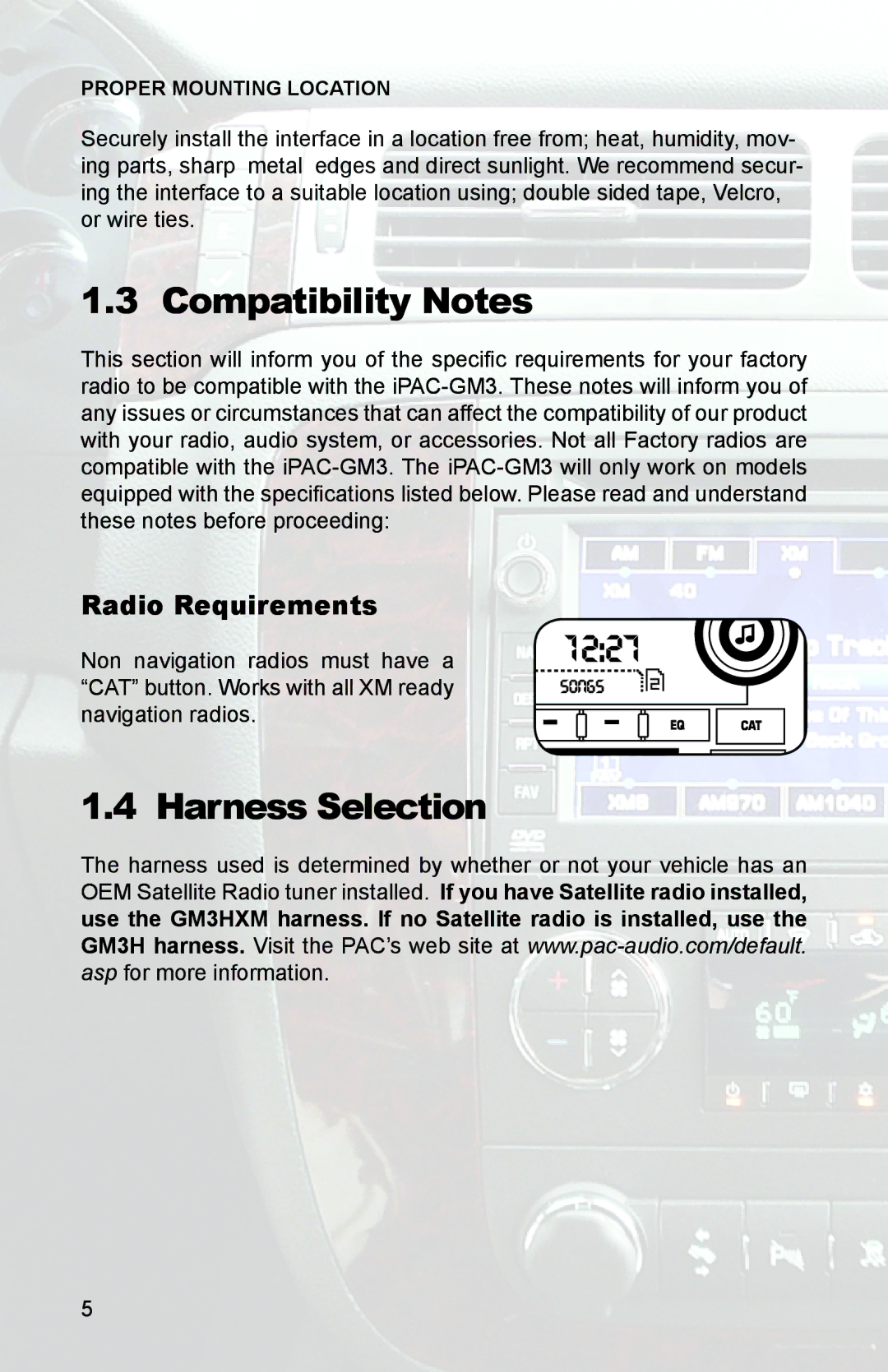 PAC GM3 instruction manual Compatibility Notes, Harness Selection 