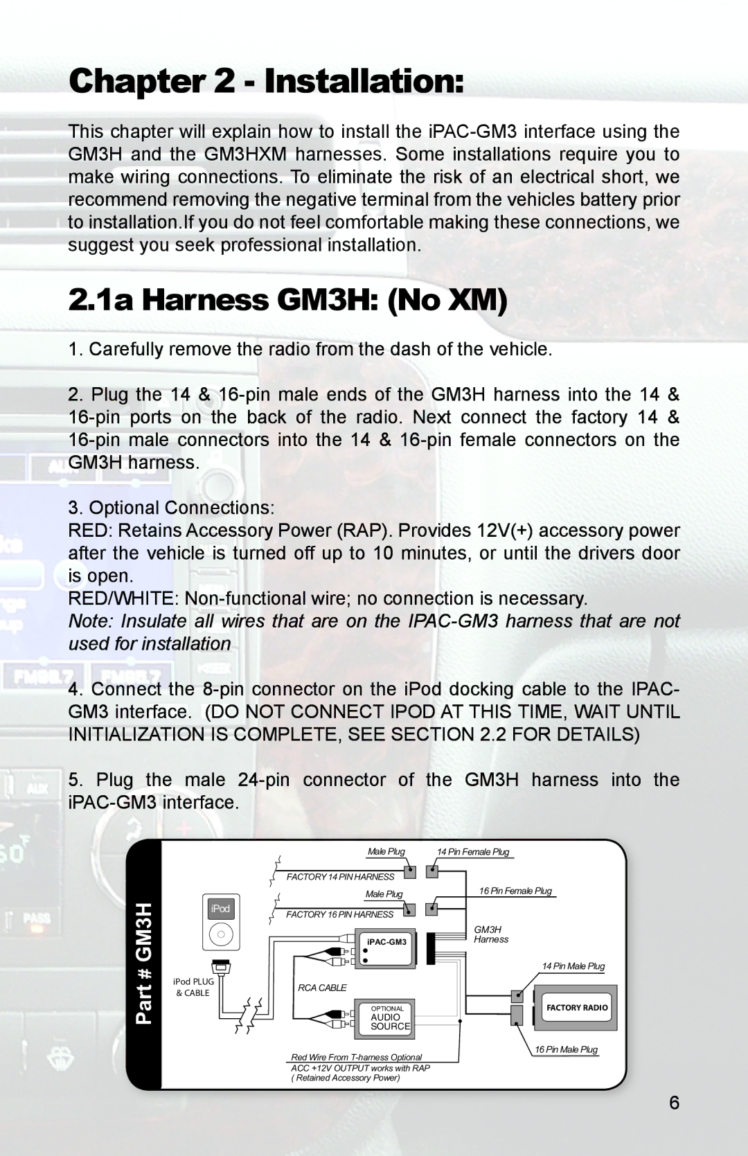 PAC instruction manual Installation, 1a Harness GM3H No XM 