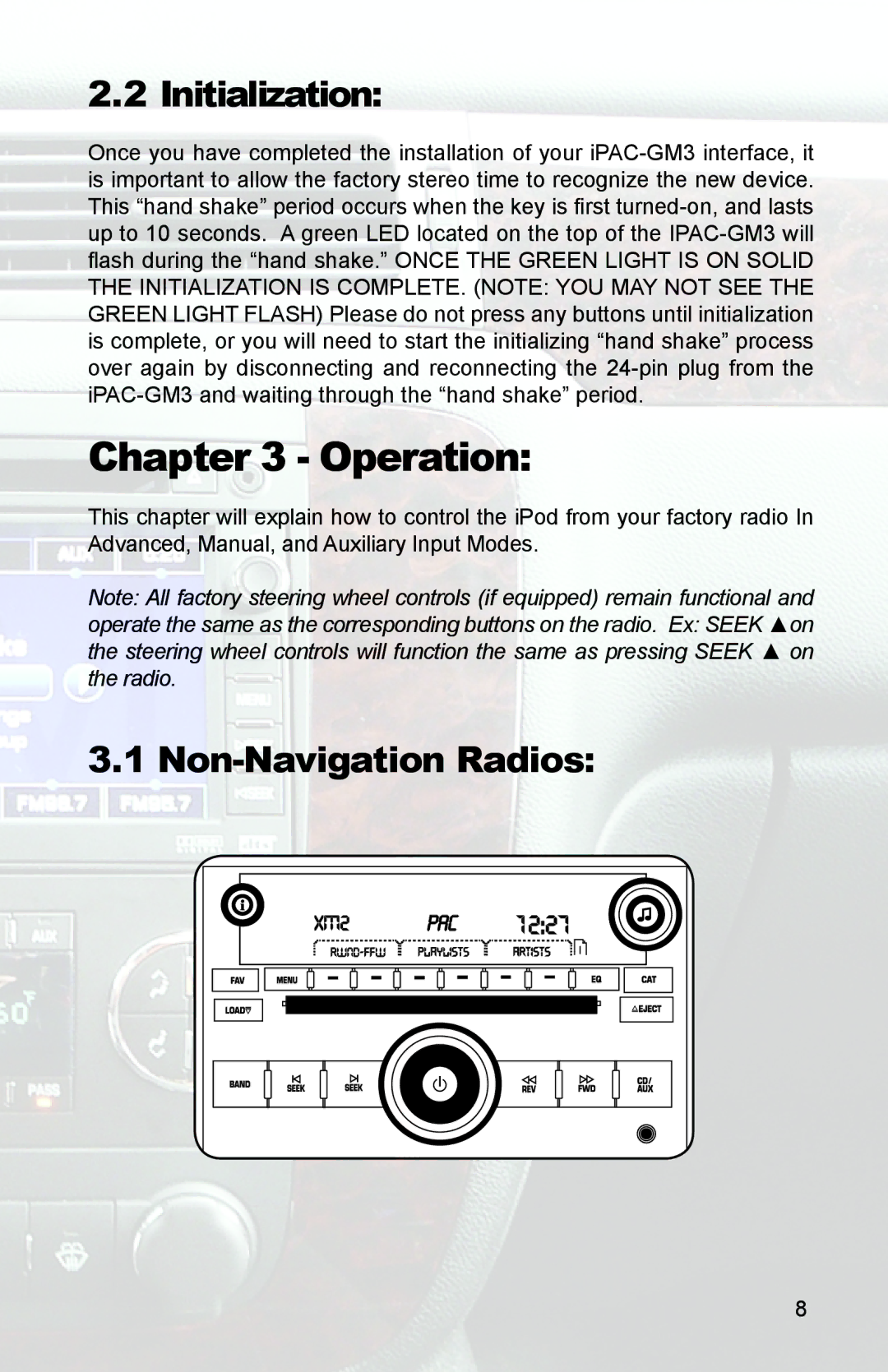 PAC GM3 instruction manual Initialization, Non-Navigation Radios 