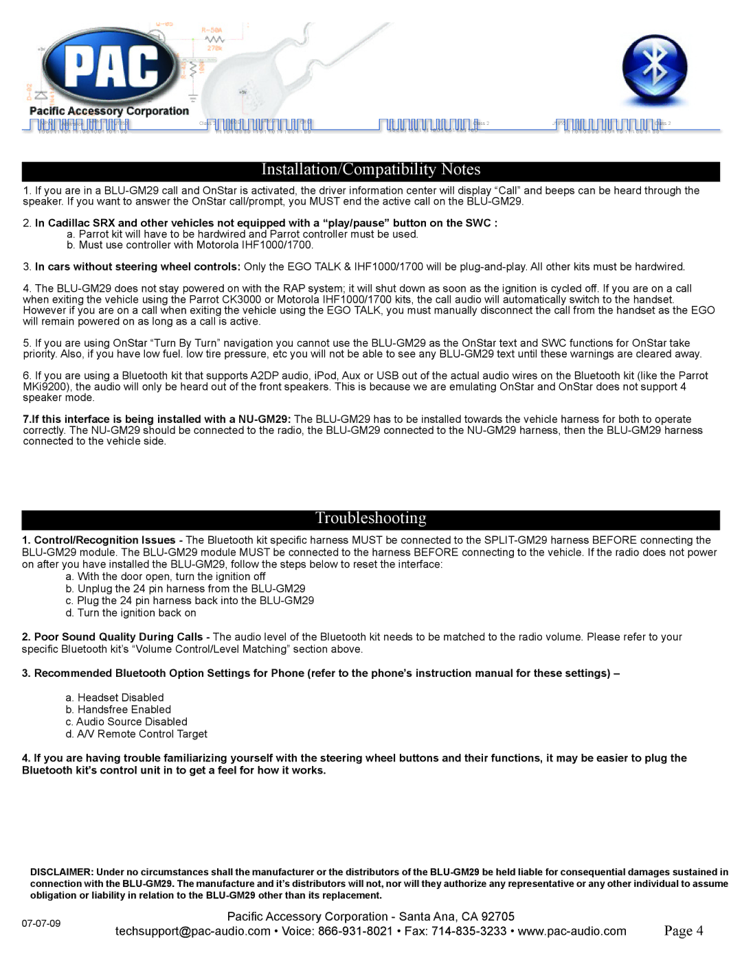 PAC J1850 manual Installation/Compatibility Notes, Troubleshooting 