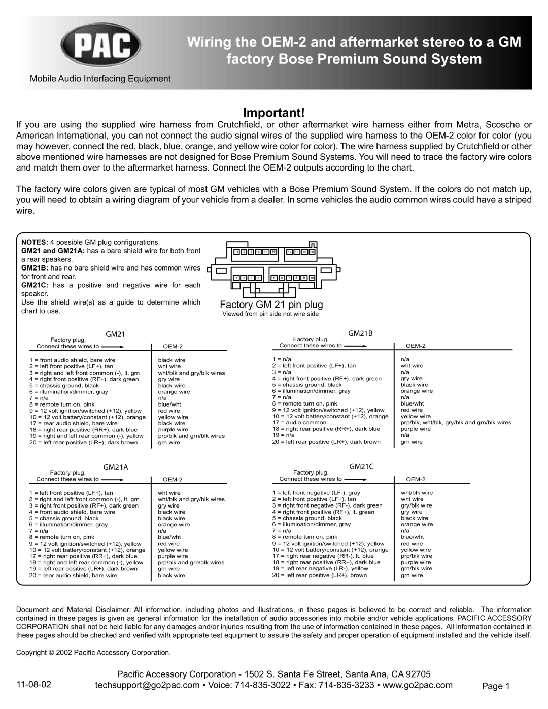 PAC OEM-2 manual 11-08-02, GM21B, GM21A, GM21C 