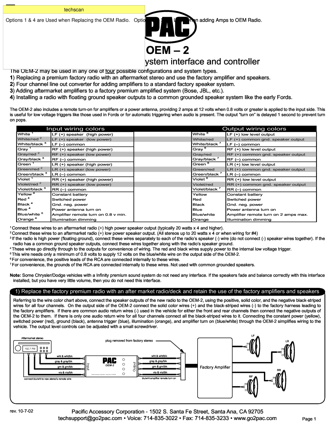 PAC OEM-2 manual Oem, Universal sound system interface and controller 