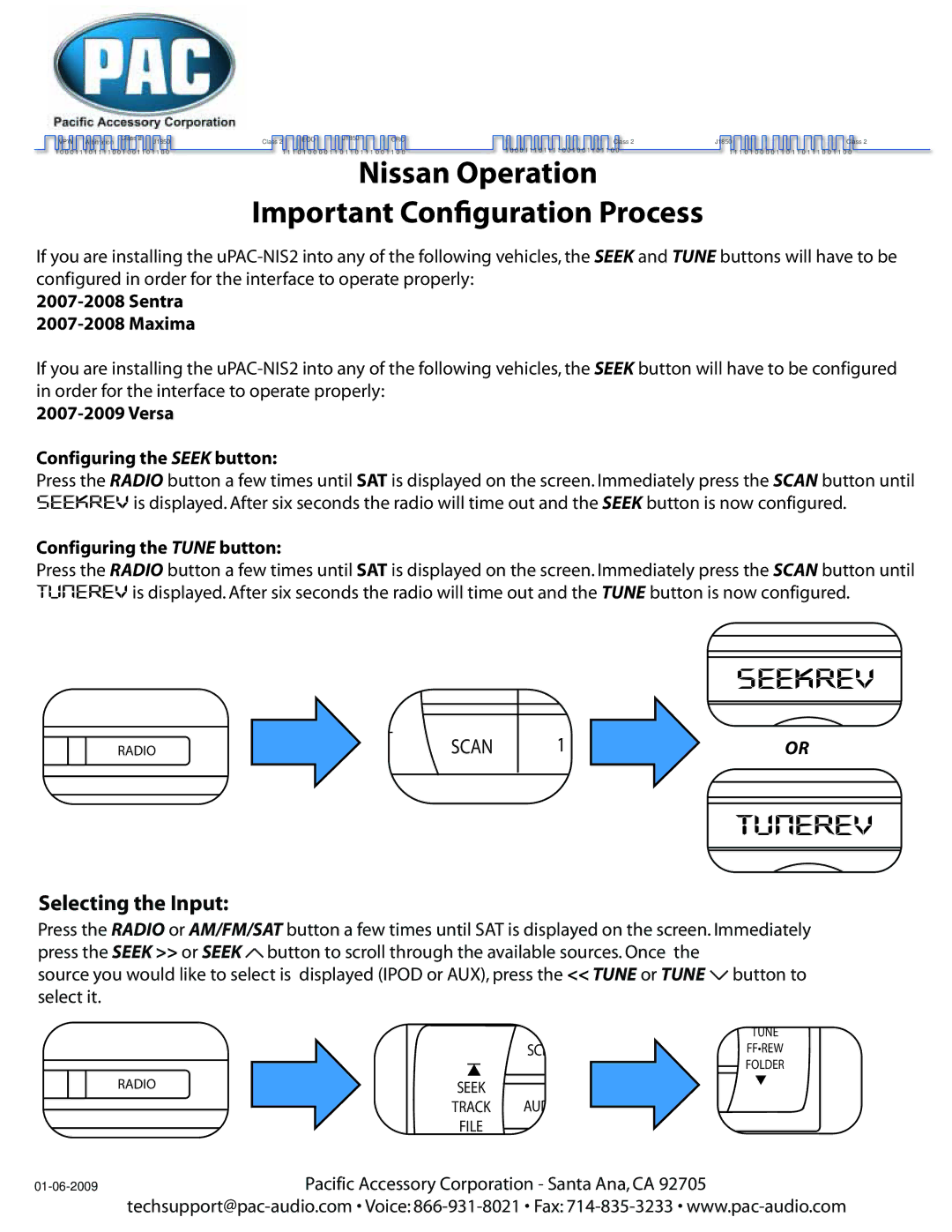 PAC UPAC-NIS2 manual Nissan Operation Important Conguration Process, Selecting the Input, File 