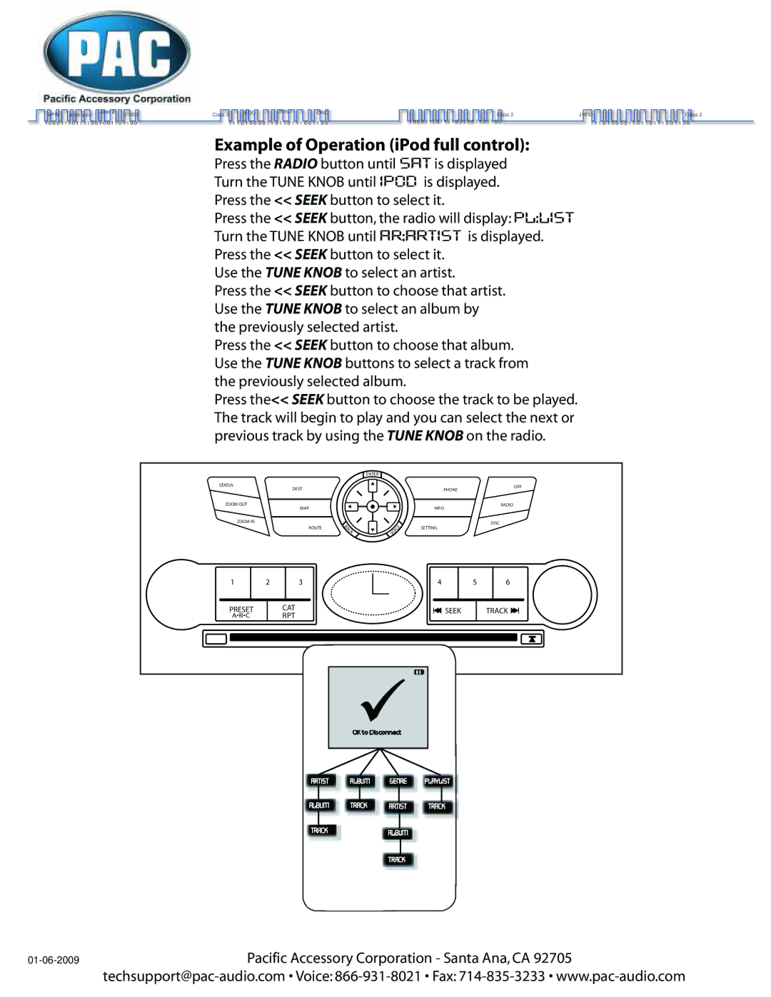 PAC UPAC-NIS2 manual Press the Seek button to select it 